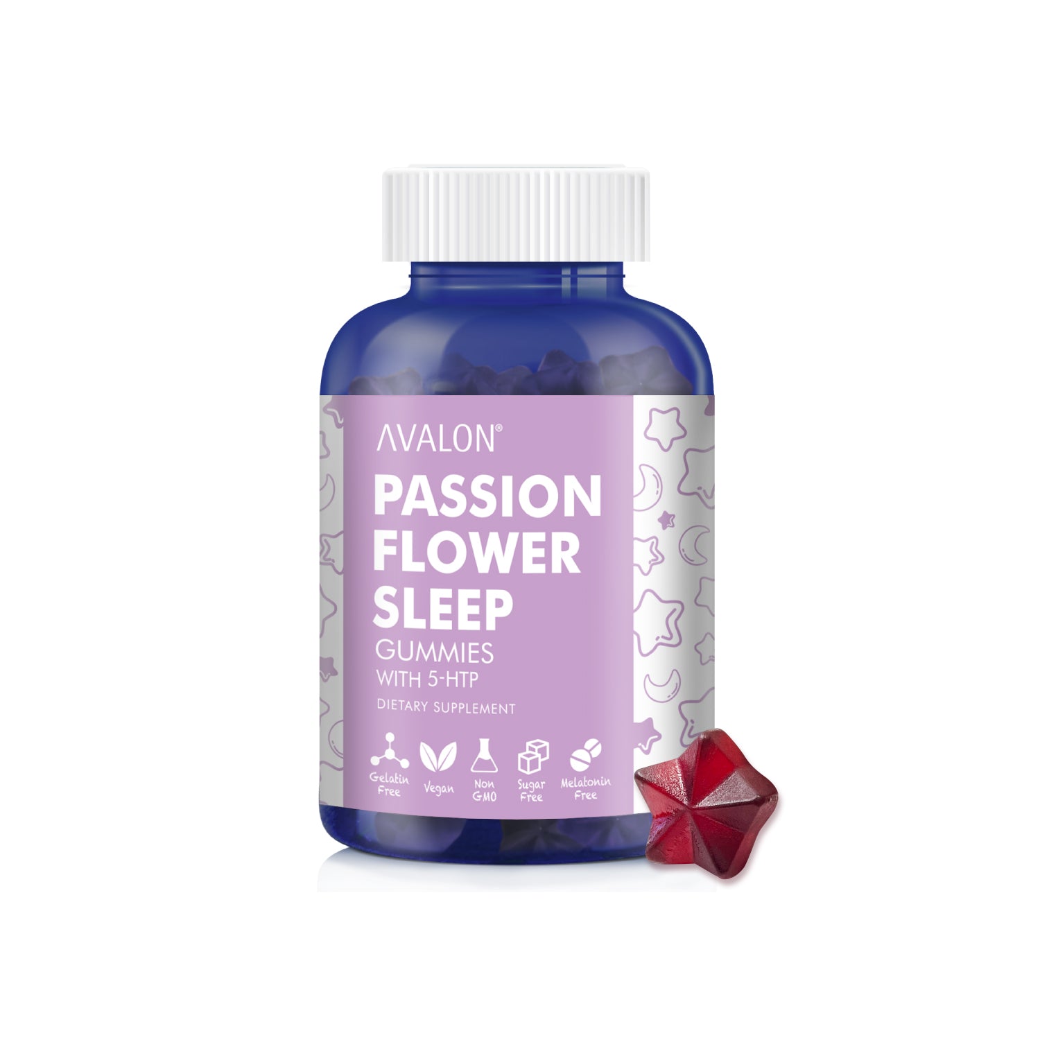 AVALON® Passion Flower Sleep Gummies, made with 5-HTP*, is a sleep-enhancing supplement designed to support your body's and brain's ability to relax for restful sleep.
