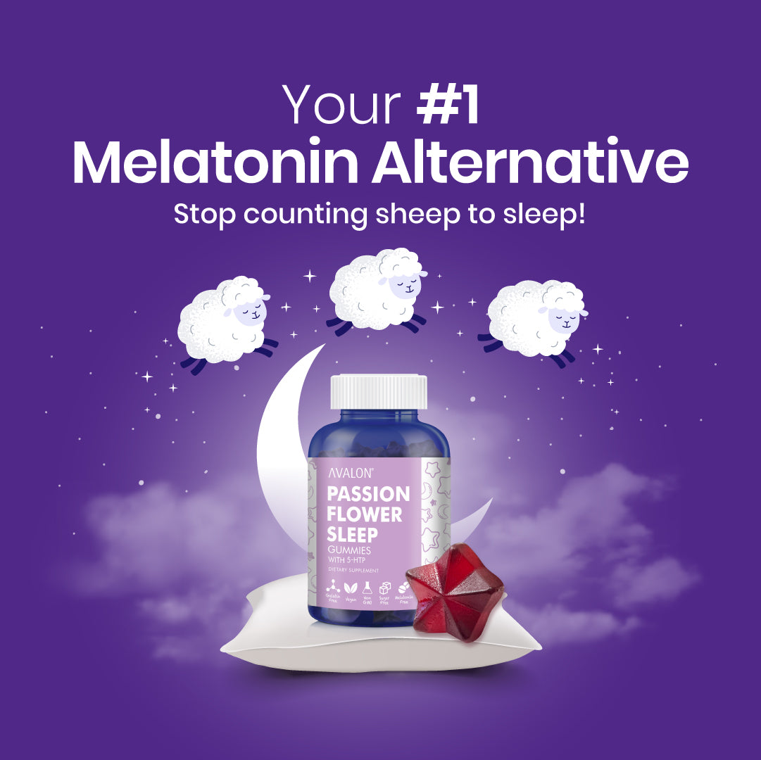 AVALON® Passion Flower Sleep Gummies, made with 5-HTP*, is a sleep-enhancing supplement designed to support your body's and brain's ability to relax for restful sleep.