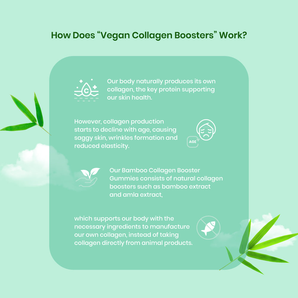 Try Singapore’s 1st Vegan Bamboo Collagen Booster for a more youthful you. AVALON Bamboo Collagen Booster Gummies are made with bamboo extract, Amla extract, Phytoceramide from rice bran, Vegan Hyaluronic Acid, Hydroxyproline, L-Proline, L-Lysine, L-Glycine, Biotin and Vitamin E. Promotes collagen synthesis, increases skin hydration, provides antioxidant support, maintains healthy glow and skin health, supports bone and joint health, strengthens hair and nail health.